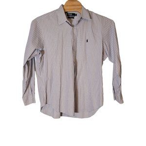 Polo Ralph Lauren Button Up Shirt Size 17-35 Blue White Striped Long Sleeve Logo